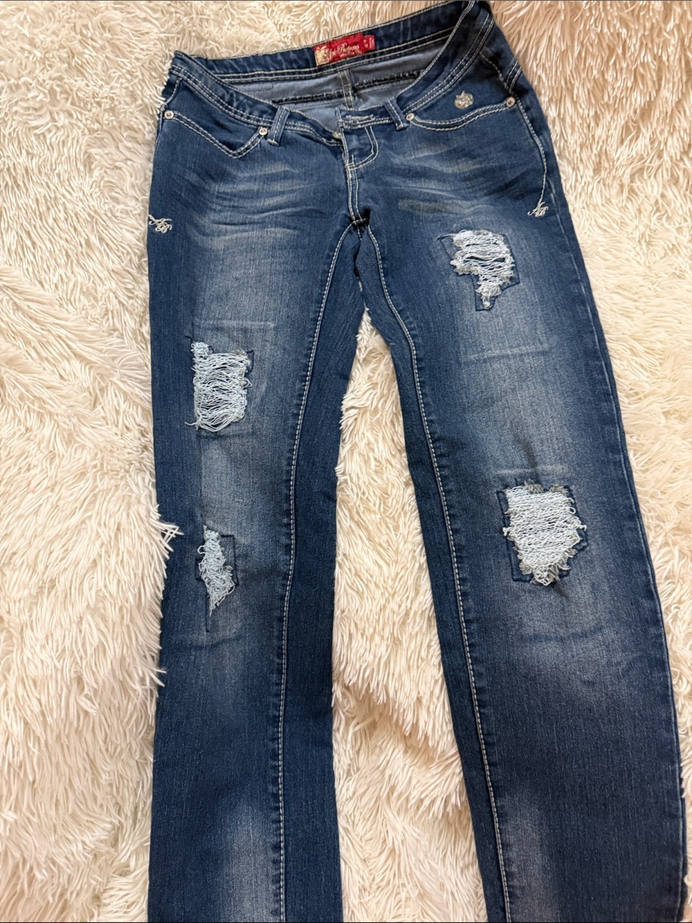 Apple Bottoms Distressed Dark Blue Flare Jeans